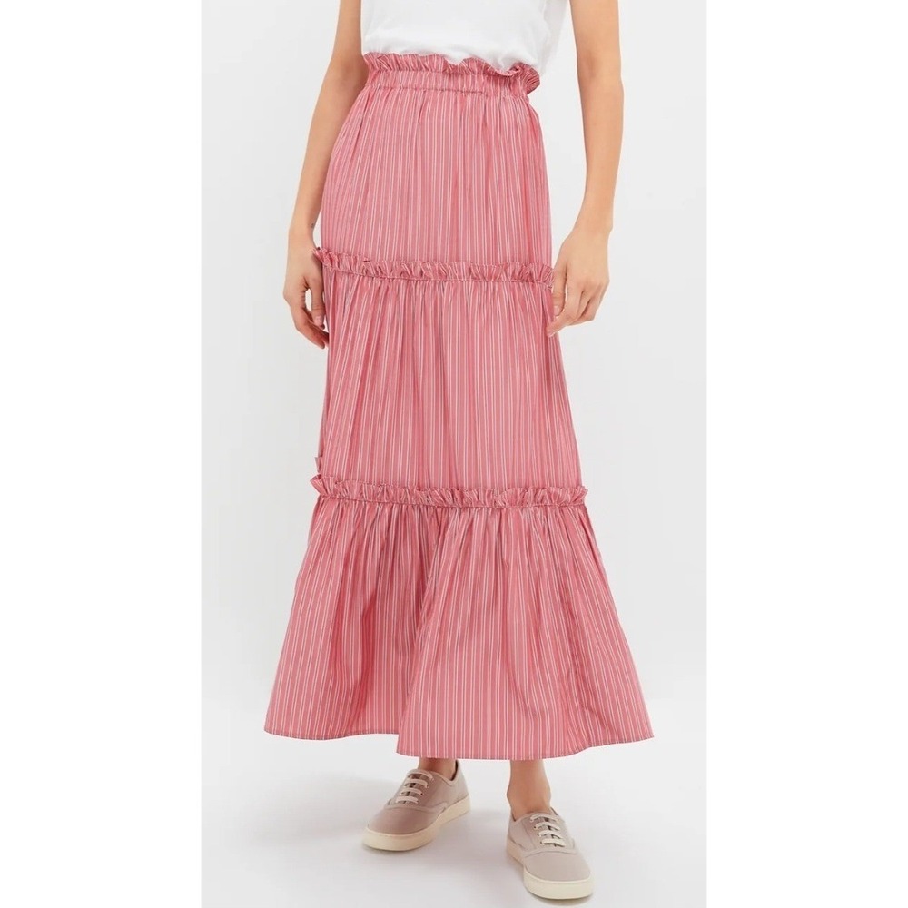 Tuckernuck Ruby Red Stripe Prado Skirt Tiered Maxi Ruffle B1508 L